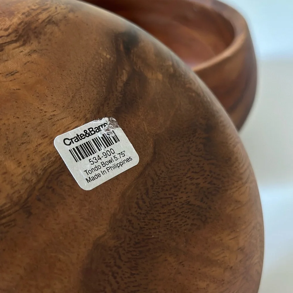 Crate & Barrel set of Tondo Acacia wood bowls